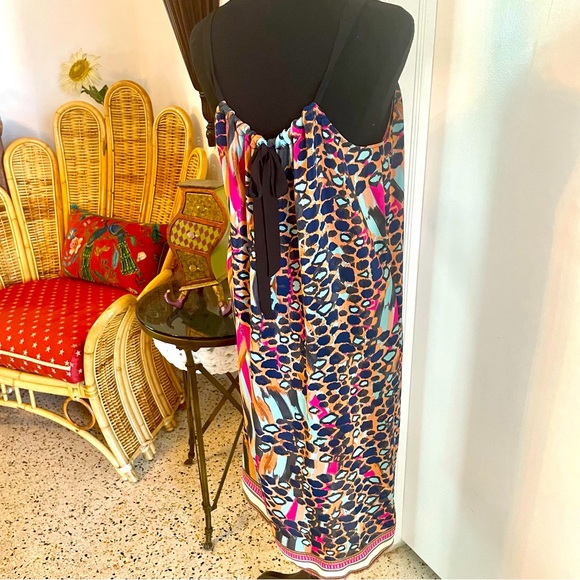 GLAM Silk Print Shift Dress! Animal Print! Great condition. Beautiful Colors. Lg - Picture 7 of 15